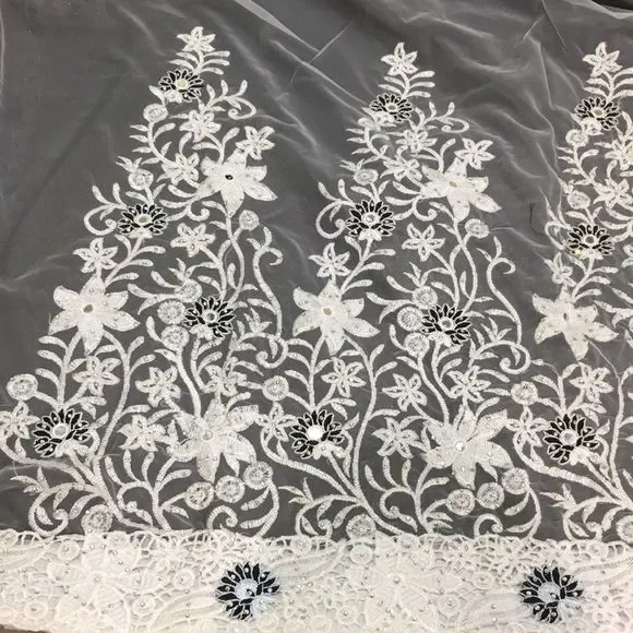 Black and white shimmer net heavy work saree - Picture 6 of 7